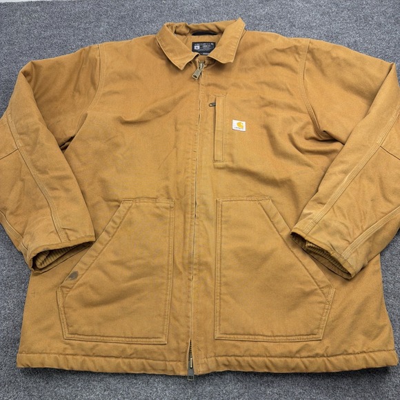 Carhartt Other - Carhartt Loose Fit Men XL Duck Canvas Sherpa Lined Jacket 0C4293-M Logo Brown